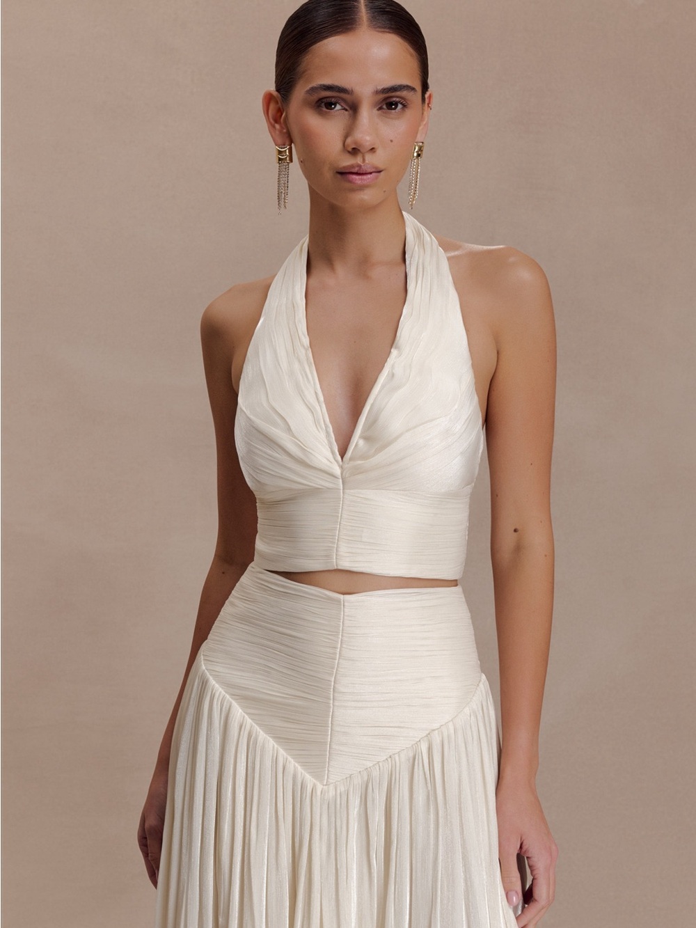Meshki Makena Gathered V Neck Top - Opal White - M
